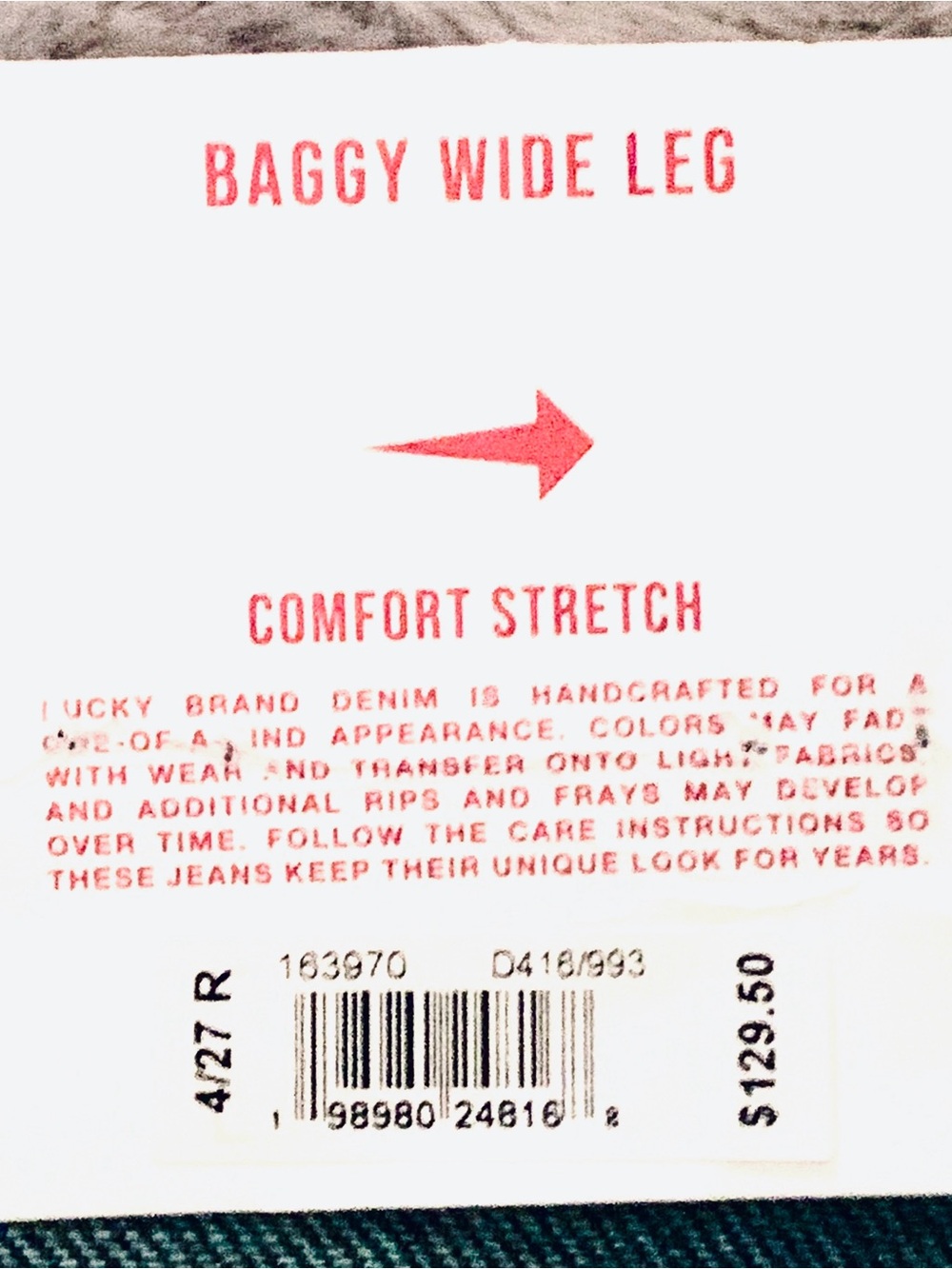 Lucky Brand Baggy Wide Leg Jeans with Laser Heart Motif β’ Size: 4/27 R β’ NWT - Picture 7 of 16